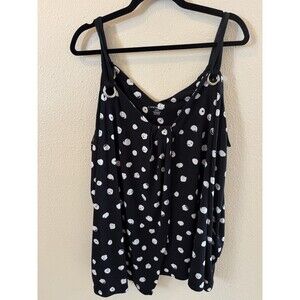 Lane Bryant Tank Top Women 22/24 White Black Polka Dot Knit Polyester Sleeveless